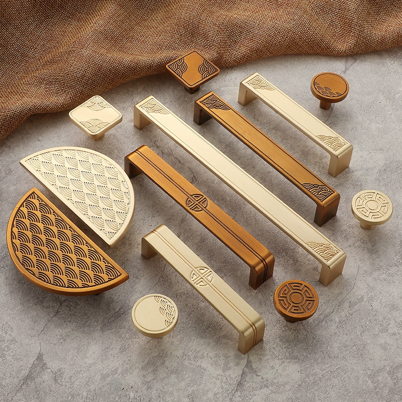 Новый китайский стиль ручка золотой медный матовый шкаф ручка ретро коричневый простой гардероб ящик
