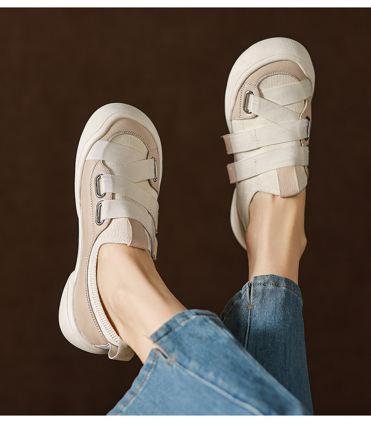 Giày sneaker nữ chunky đế dày da dê phối màu cao cấp — màu đen, màu trắng ngà chi tiết 20