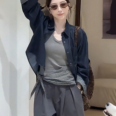 蓝色牛仔长袖衬衫外套女早秋女装2025新款爆款衬衣法式设计感上衣