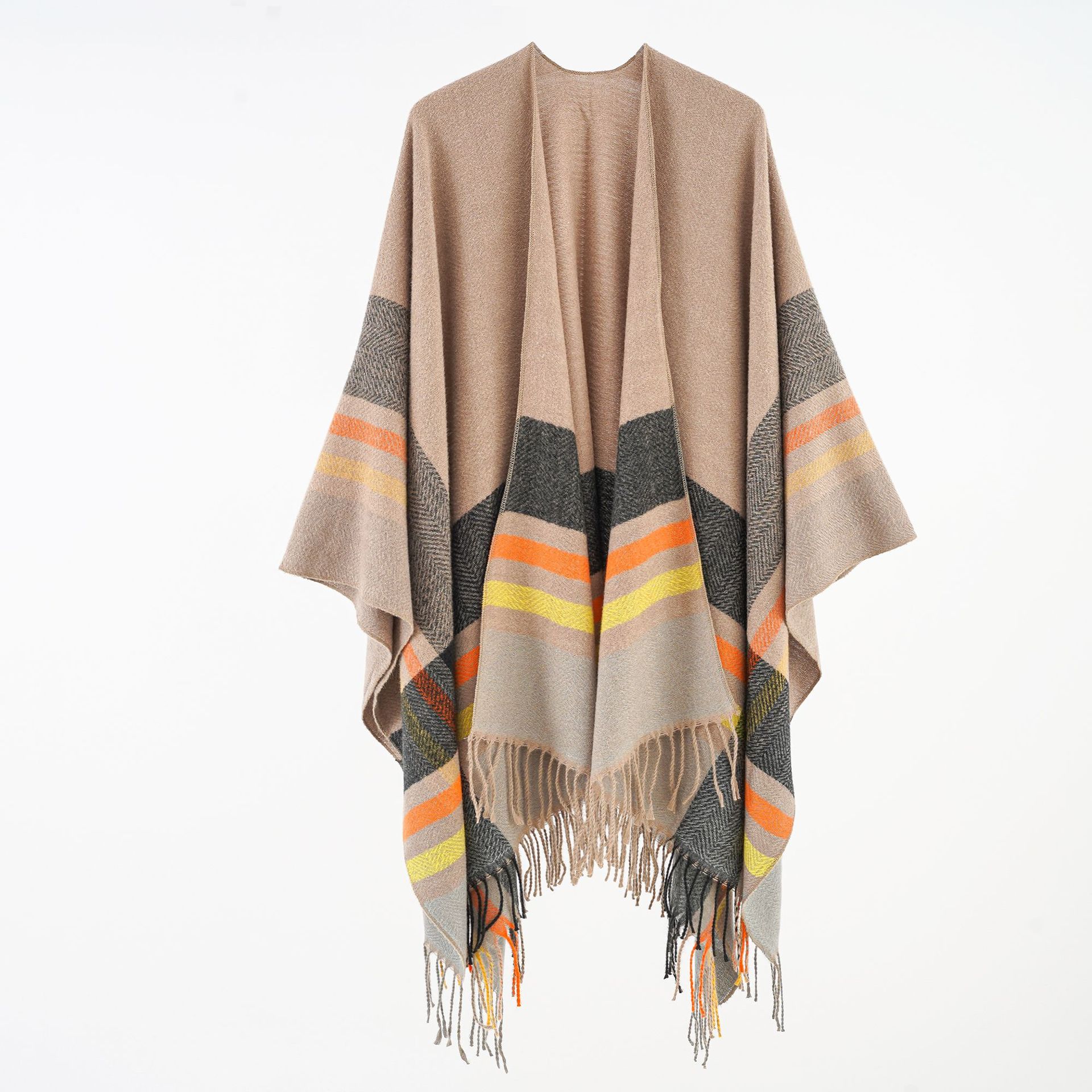 2024 invierno nuevo color contrastante rayas gruesas chaqueta de calentamiento largo retro camisa de viaje con abrigo
