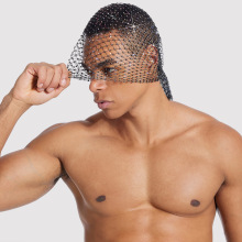 亚马逊欧美水钻弹力发带渔网海盗帽头套派对个性闪钻头巾派对头饰