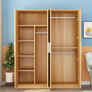 Simple Bedroom Wardrobe Pine Particle Board Full Board Modern European Style Economical Wood for Rental Housing