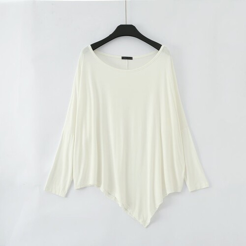 Modal long-sleeved t-shirt, large size loose irregular round collar bottomed shirt, women's early autumn bat sleeves, medium and long top