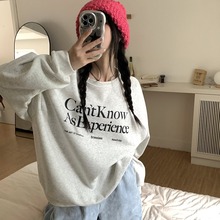 美式复古圆领加绒加厚卫衣女秋冬季减龄显瘦字母印花绒衫套头外套