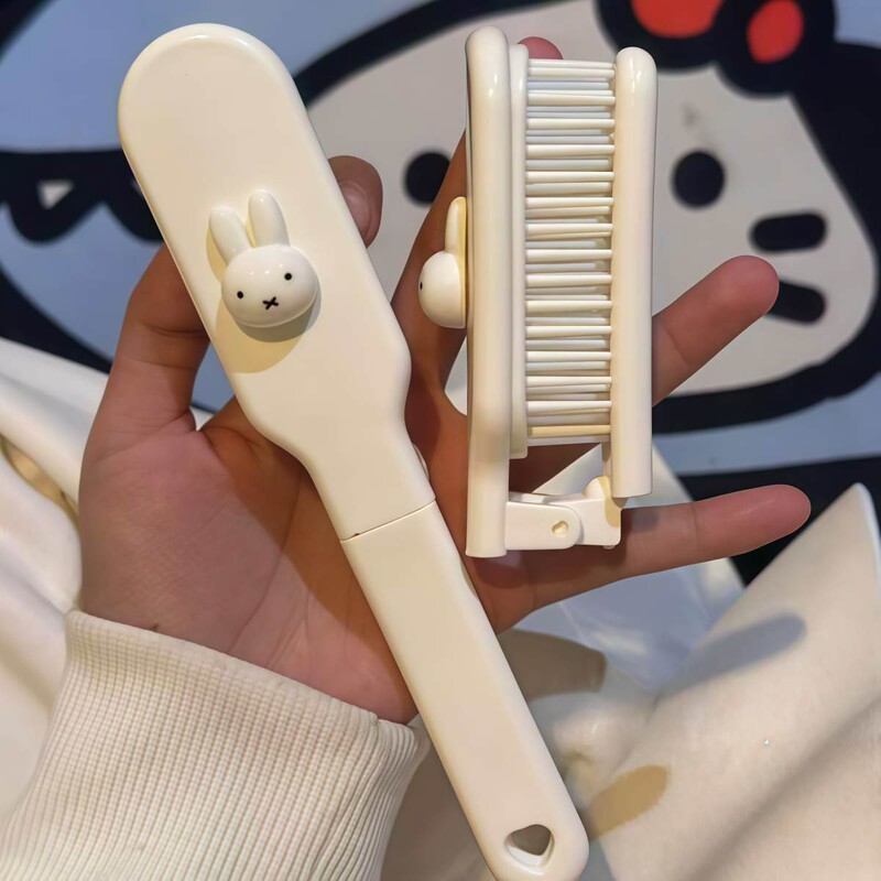 Cartoon Portable Folding Comb, Cute Girly Mini Comb for Women, Long Hair Styling Comb, Student Hair Smoothing Massage Comb