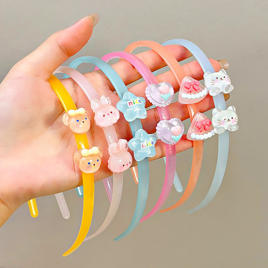 Super Cute Children's Jelly Color Acrylic Hair Hoop Cartoon Animal Shattered Hair Clip with Teeth Anti-slip Pressure Hair Hoop Hair Accessories