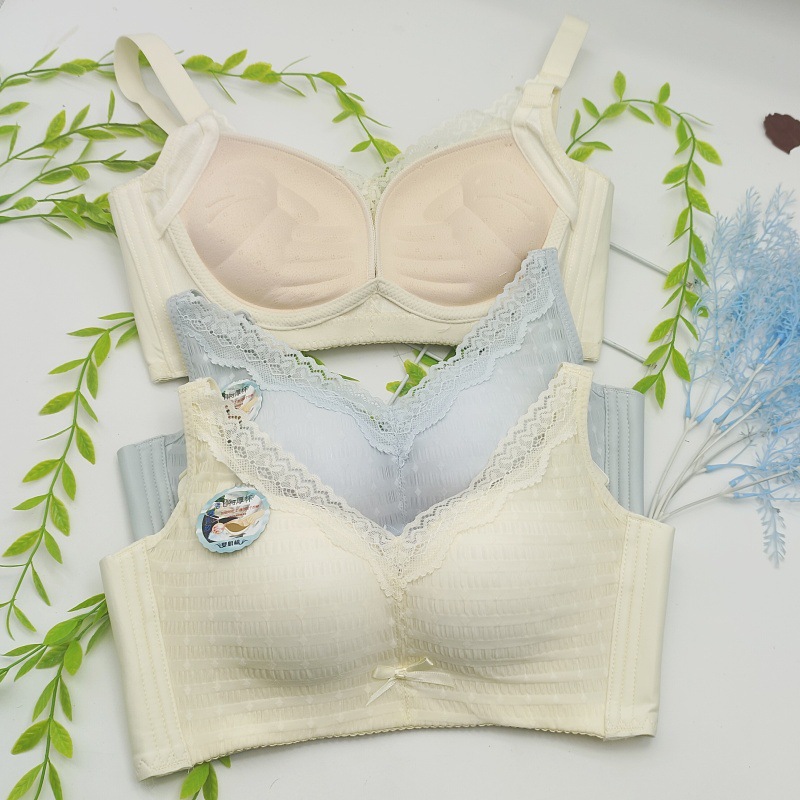 Thickened small breast 5CM steamed bread cup upper support gathered bra without steel ring latex cotton soft adjustable underwear A cup