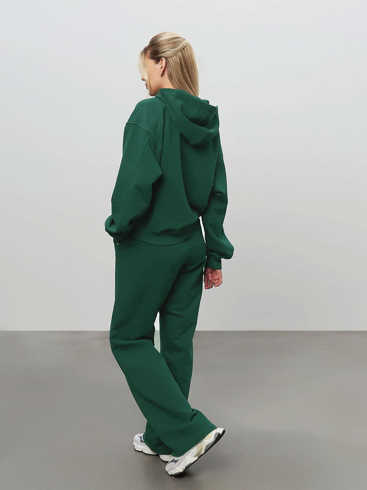 Bộ đồ thể thao nữ hai mảnh áo hoodie khóa kéo ngắn tay dài và quần dài — Màu xanh hải quân, màu xanh đậm, nâu sẫm chi tiết 17