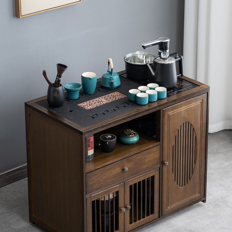 Mobile Tea Table Small Tea Table Household Chinese Tea Cabinet Tea Car with Wheeled Coffee Table Kung Fu Tea Set suit and Water-boiling Integrated