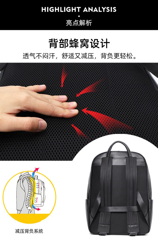 Ba lô da bò thật dệt tay nam, balo đựng laptop 15,6 inch đa chức năng đi làm du lịch — Màu đen chi tiết 5