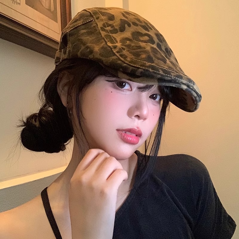 美式复古辣妹豹纹前进帽女秋y2k抖音热卖贝雷帽百搭显脸小众帽子|undefined