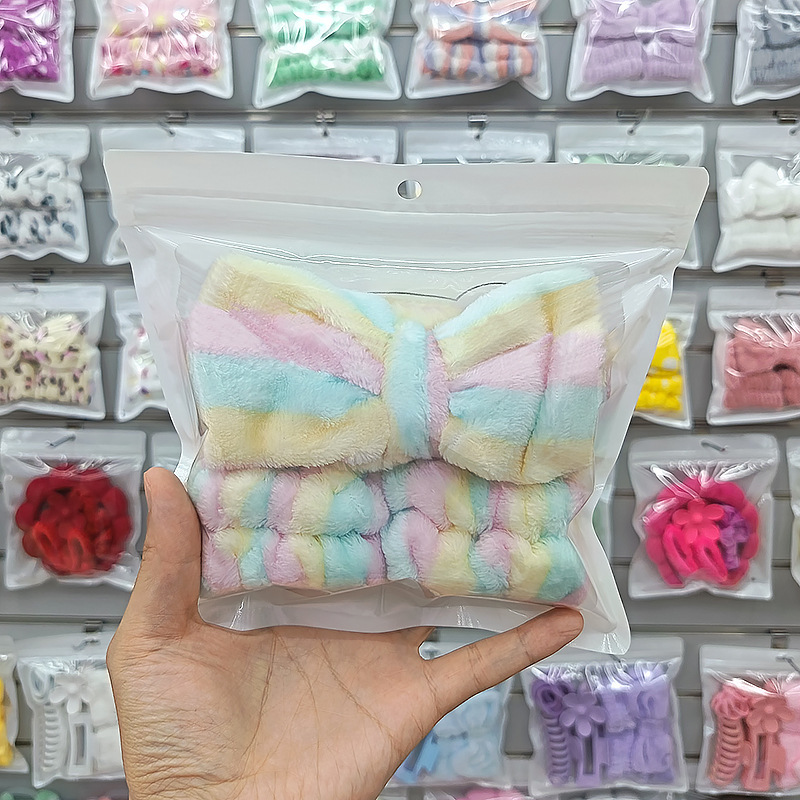 法兰绒洗漱发带条纹蝴蝶结束发带可爱波点女专用洗脸发箍发饰发圈|undefined