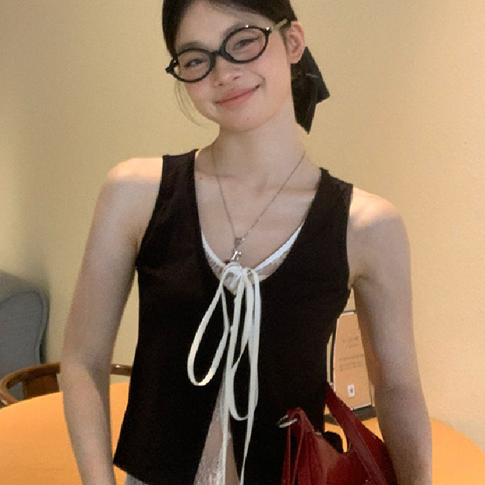 260g Rayon [Lace Patchwork Fake Two-Piece Design Vest] Can Be Collected in Advance