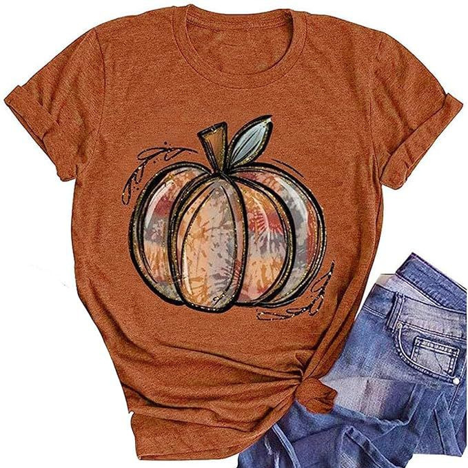 230g foreign trade women's top cross-border e-commerce Amazon Halloween pumpkin print colored cotton T-shirt