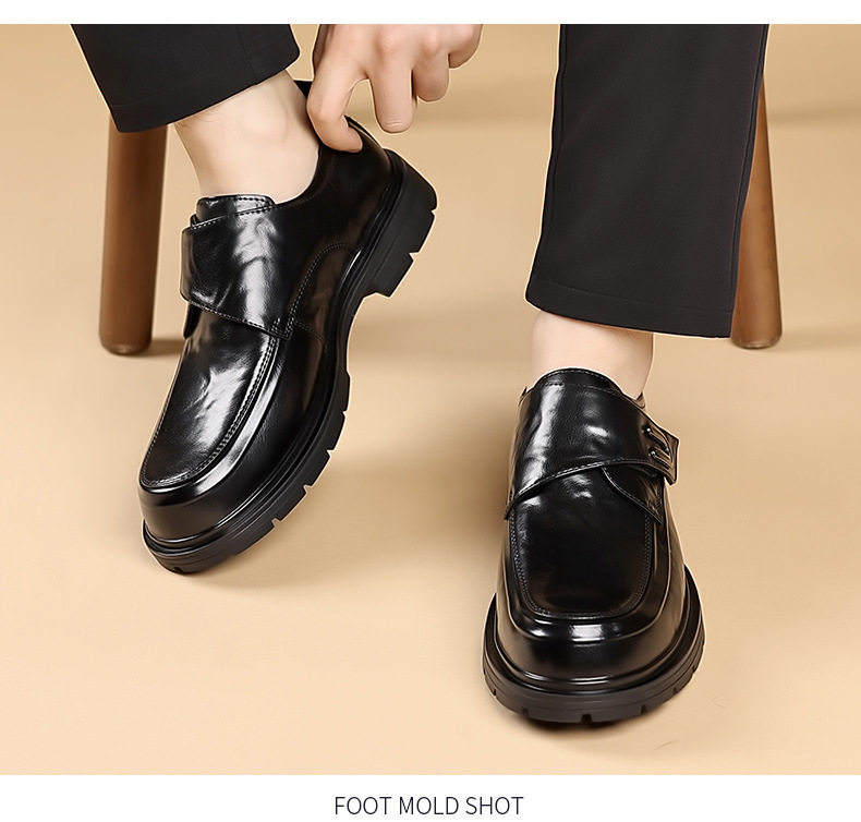 Giày da nam xỏ chân kiểu lười dán Velcro cổ thấp , gót 3–5 cm — bông đen, đơn màu nâu, đơn màu đen chi tiết 22