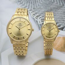 米可男女对表时尚黄金色钢带石英表简约黑钢情侣手表8392