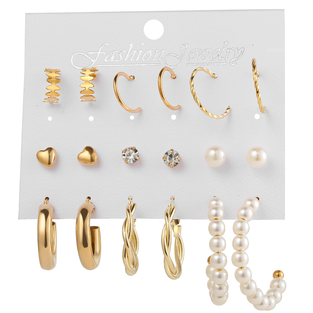 New Creative Simple Fashion Temperament Twist Pearl Earrings 9-piece Set display picture 2