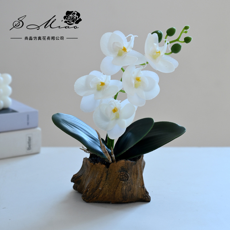 Flor falsa sensación de orquídea mariposa pequeña sala de estar bonsai escritorio porche de imitación flor verde decoración flores artificiales image 5