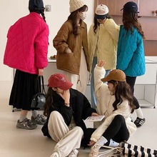 多巴胺彩色菱格棉服女新款韩版复古外套面包服宽松内底羊羔毛棉衣