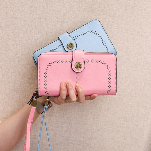 Hot-selling Hollowed-Out Wallet, Long-Style Zipper Design, Women's Leather Clutch—Large-Capacity European & American-Style Handbag