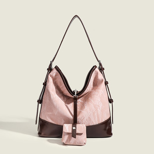 This year's popular bag large capacity commuter shoulder bag retro contrast color INS blogger with leisure bucket bag