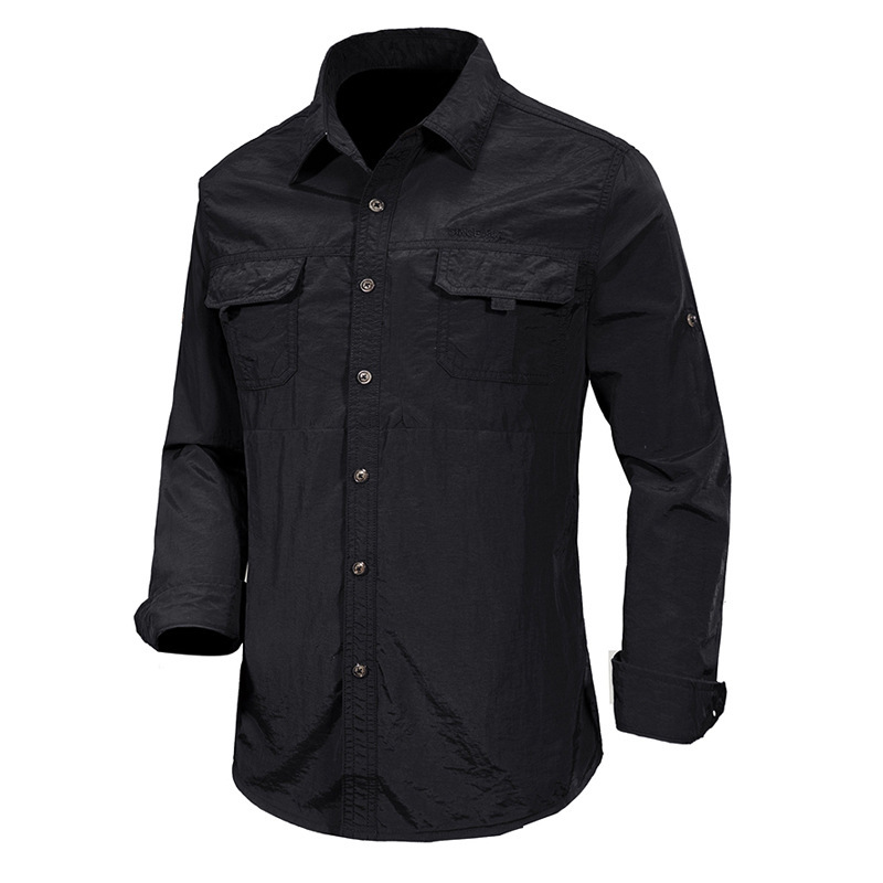 Camisa de manga larga de primavera y verano, ropa de trabajo multibolsillos para hombres, camisa de color sólido, ropa de secado rápido para exteriores, chaqueta de trabajo holgada de gran tamaño