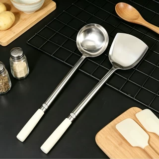 不锈钢锅铲厨房烹饪勺铲耐高温烹饪厨具长柄家用木柄炒菜铲子