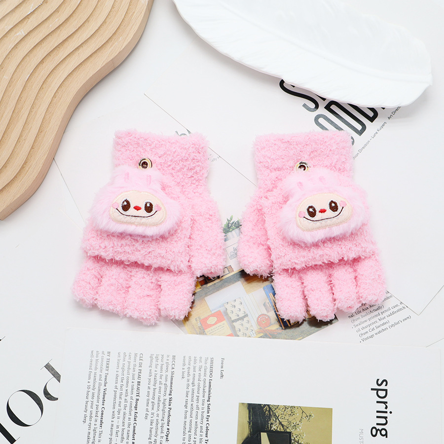 Guantes de invierno de medio dedo para niños niños niños niños niñas estudiantes lindos guantes de peluche de dibujos animados