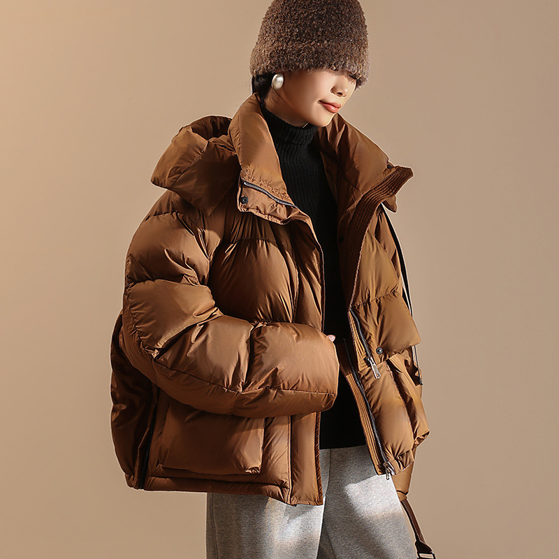 90 화이트 거위 다운 디자인 작은 군중 겨울 두꺼운 스티칭 멀티 착용 짧은 후드 다운 재킷 거위 다운 재킷 # ZG4790