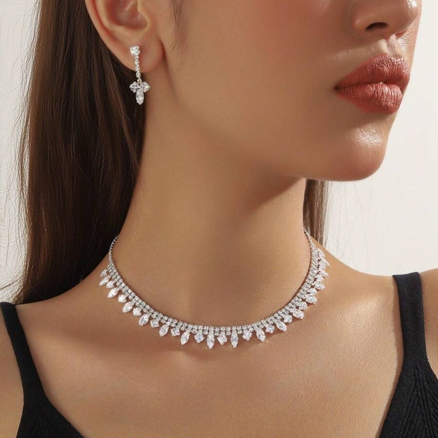 Set di gioielli da sposa in zircone collana orecchini e bracciale_voghion.com