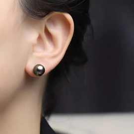 大溪地海水珍珠耳饰9-10mm18k简约耳钉正圆强光厂家货源批发