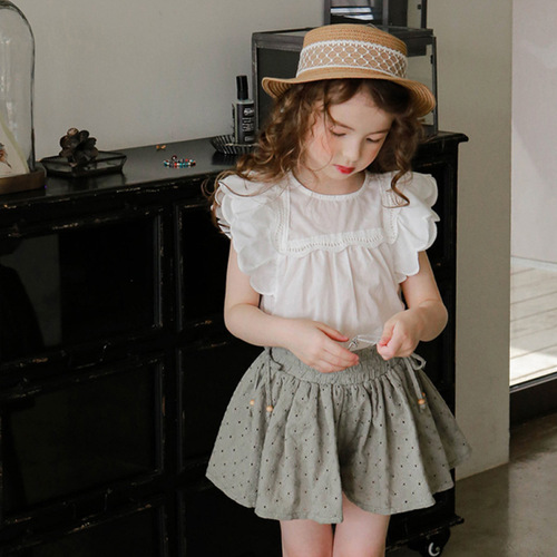 2024 Summer Strawberry Shan Korean Children's Clothing Children's Girls Solid Color Lady's Feather T-shirt