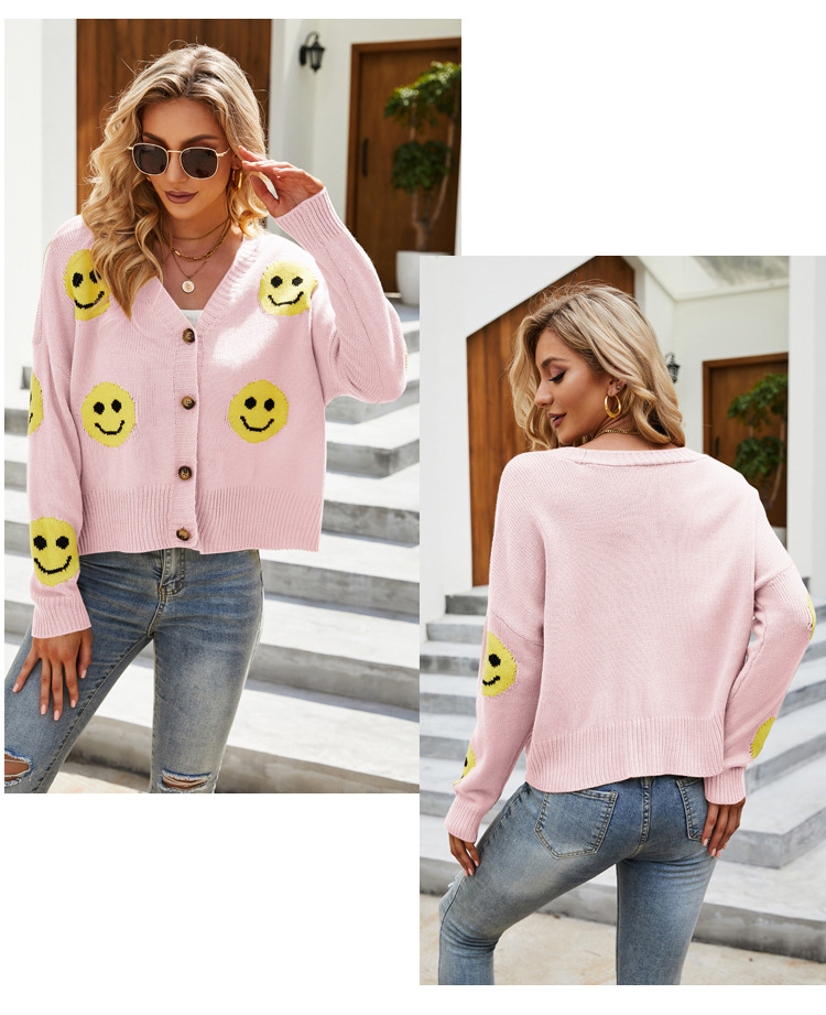 Smiley Knitted Long Sleeve Loose Knitted Sweater - Sweaters - Uniqistic.com