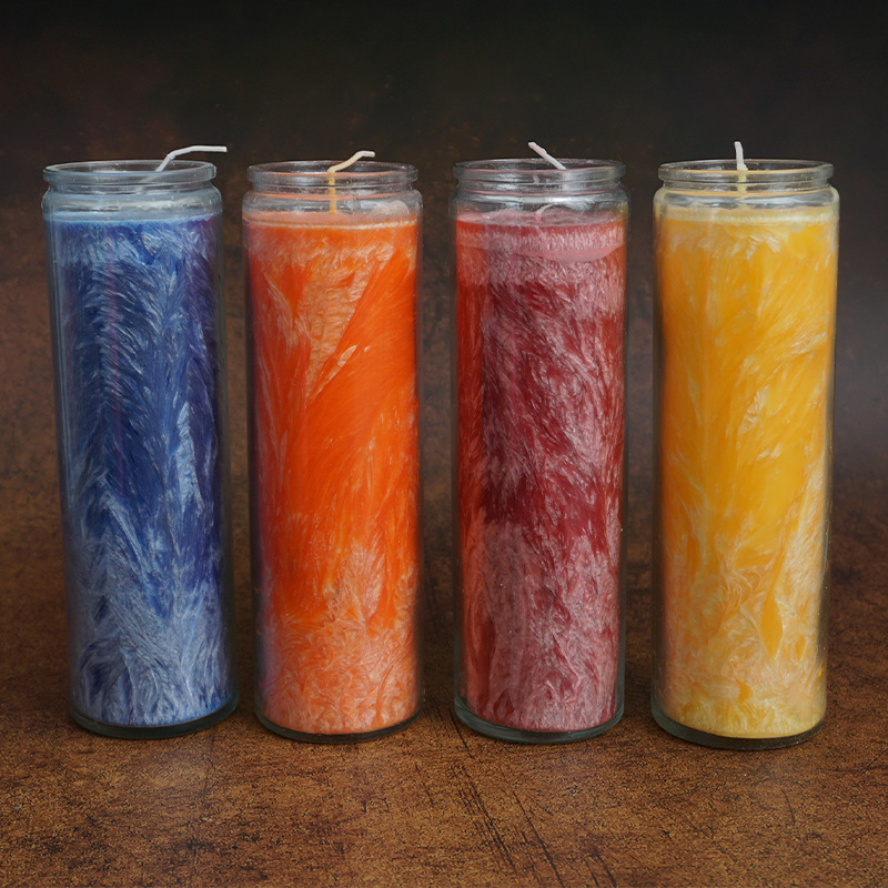 Manufacturer Wholesale Rainbow Seven-Color Glass Candle Yoga 7-Day Twill Ice Flower Candle