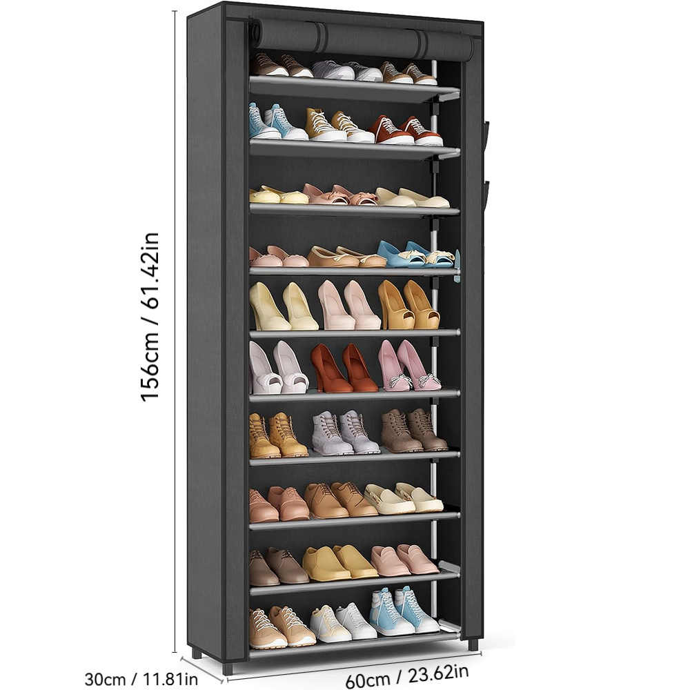 Zapatero simple zapatero de almacenamiento a prueba de polvo multicapa de diez pisos 12mm engrosado dormitorio económico zapatero para el hogar con bolsillos laterales