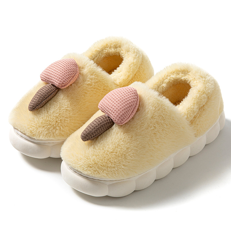 2025 otoño y invierno nuevas zapatillas de algodón dibujos animados lindos de cachemira calentamiento de fondo grueso antideslizante zapatos de algodón domésticos para mujeres