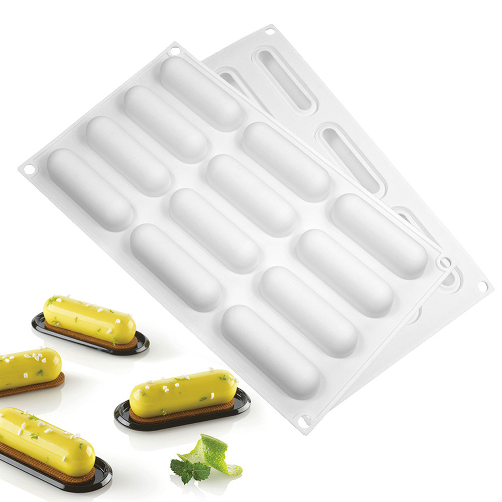 Refinado largo mousse pastel molde colección francés postre sándwich molde de silicona cilindro ovalado crujiente salchicha molde
