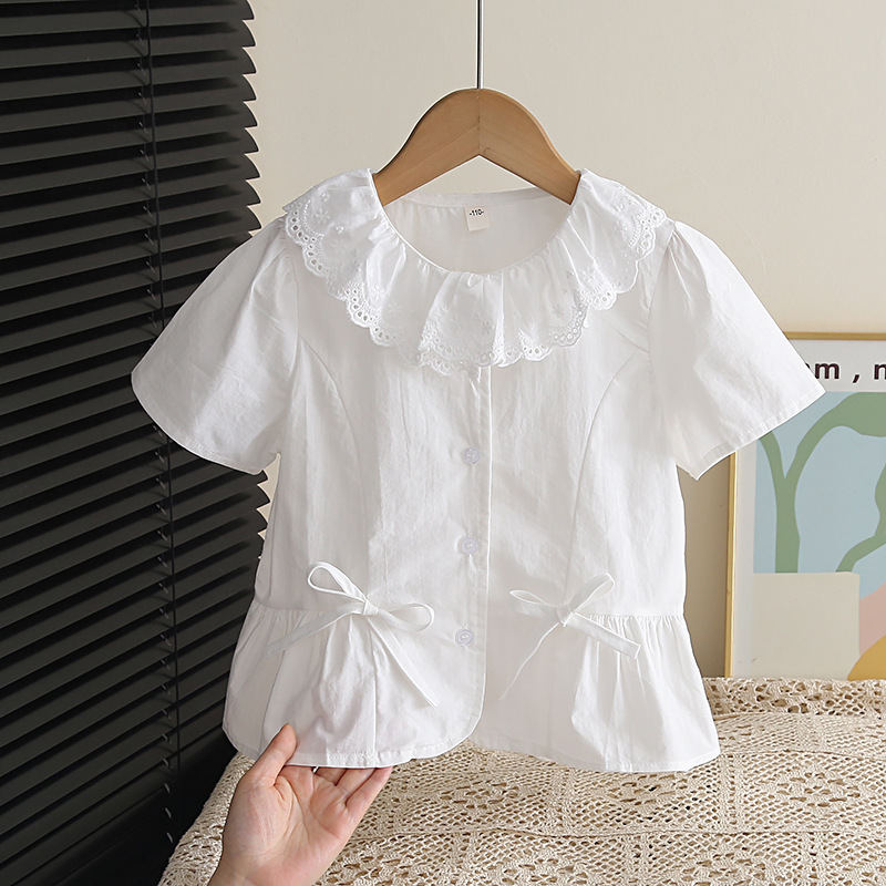 Girls summer short-sleeved cotton white shirt new children's summer…