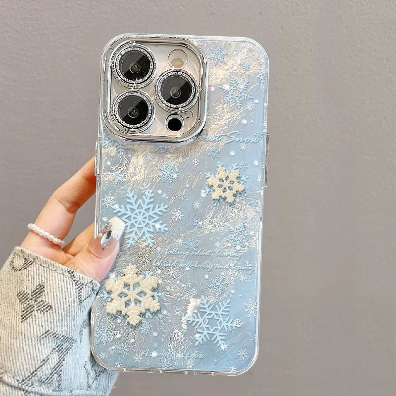 Apple, compatible doll, iPhone13, phone case, lens, with snowflakes, high-quality style, 17promax, fall protection