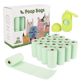 Cross Border New Corn Starch Pet Garbage Bag Solid Color Compost PLA Dog Poop Bag 16 Roll Dispenser Dog Poop Bag