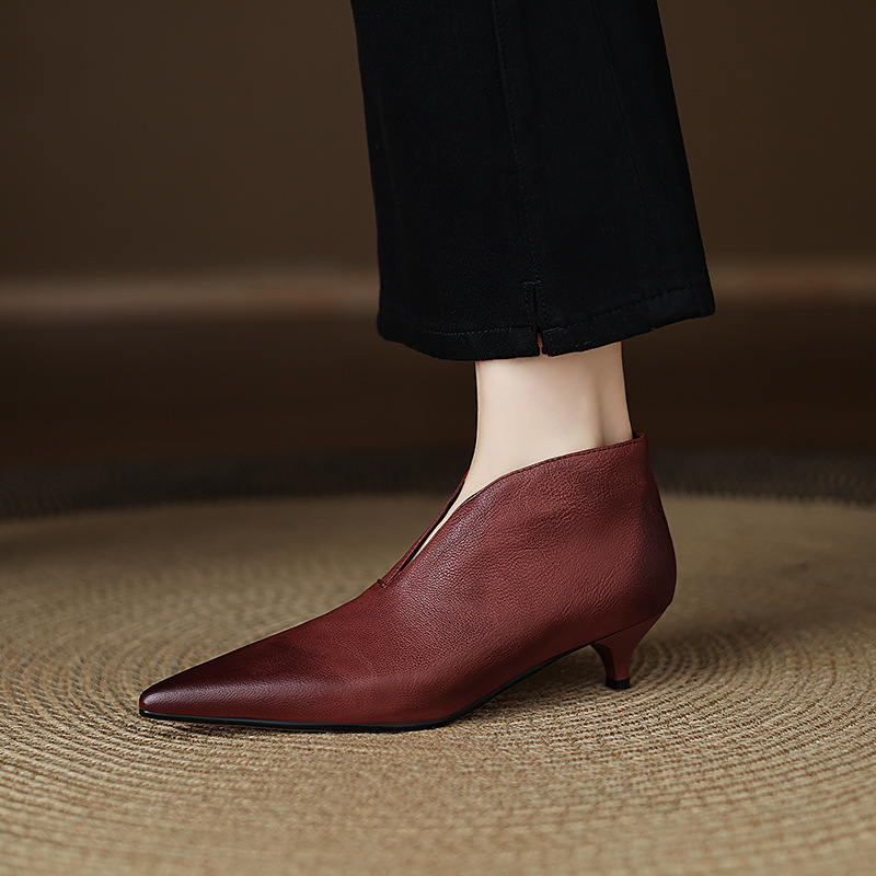 Retro elegant ankle boots pointed-toe stiletto heels