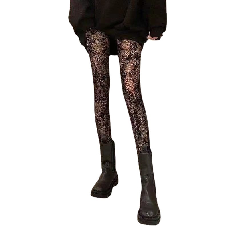 Negro Luna red de pesca flor femenina Vid cartas Otoño e Invierno sexy ropa interior delgada pantimedias calcetines red hueca ins moda