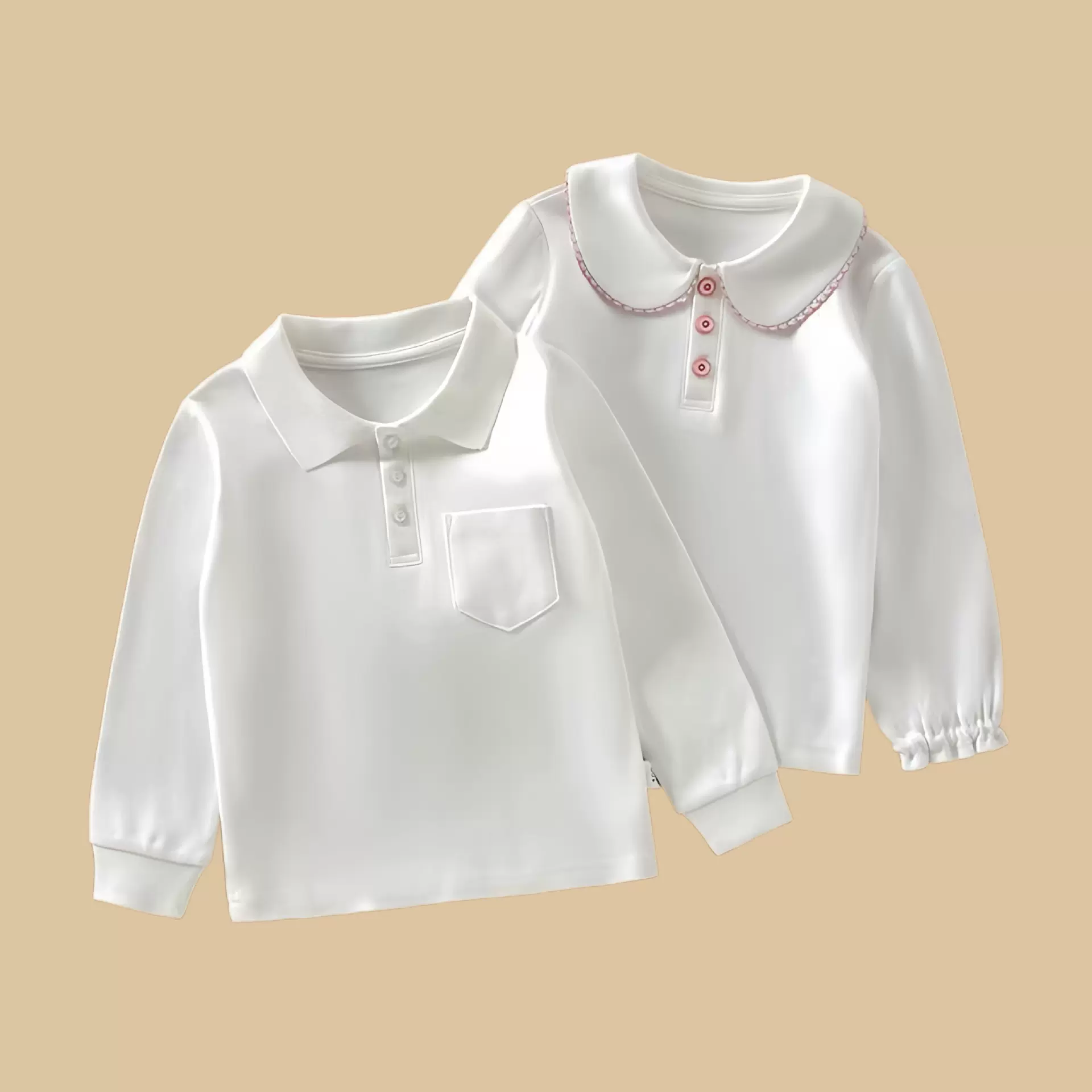 爱莎菲尔儿童2026春秋新款纯色polo衫纯棉男童白色衬衫女童上衣