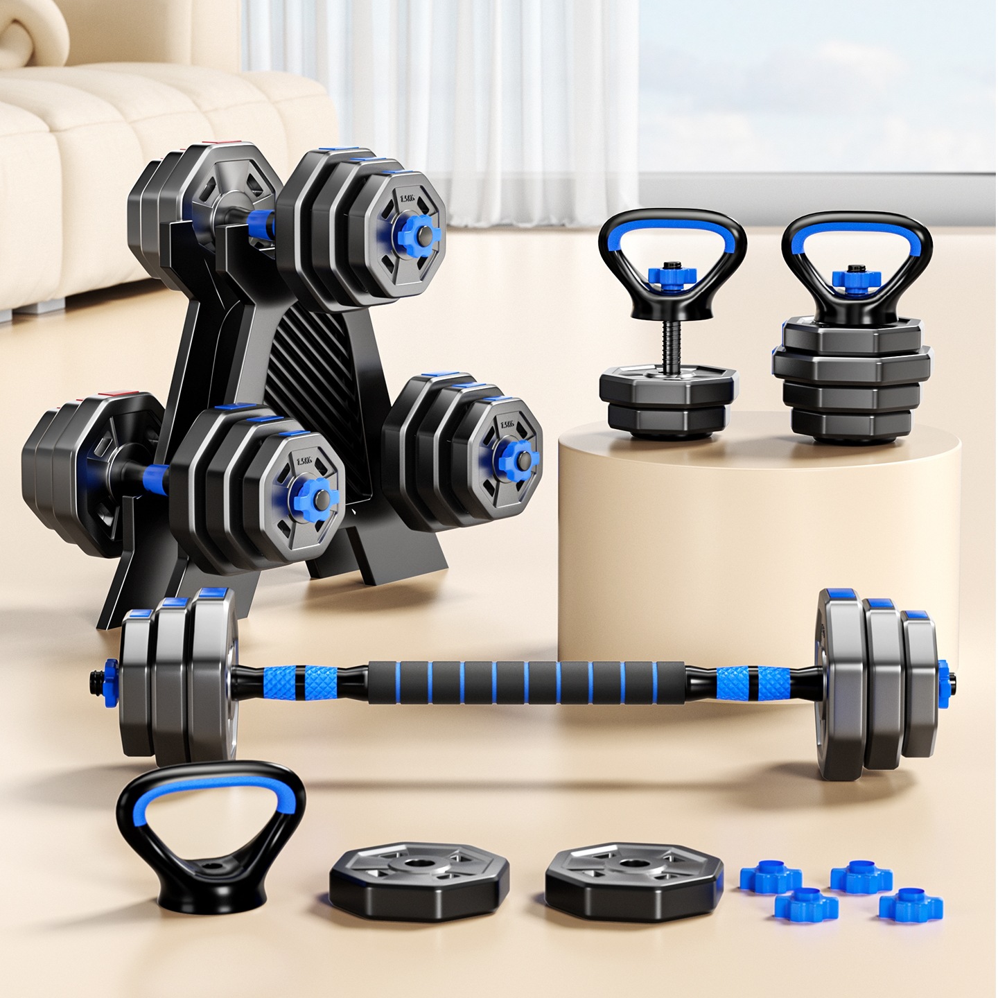 Dumbbell Men's Fitness Home Adjustable Weight Barbell Youth Dormitory Yaling Combination Set Exercise Equipment