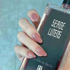 D48粉透中長穿戴甲少女清新日常簡約純色美甲成品工廠批發假指甲