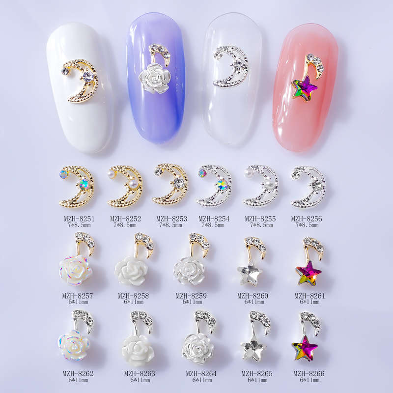 Nail Star Moon Jewelry Japanese Minimalist Crescent White Camellia Nail Alloy Jewelry Nail Decoration