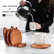 定制款木質五件套杯墊咖啡飲料杯托相思木咖啡隔熱餐墊茶杯防滑墊