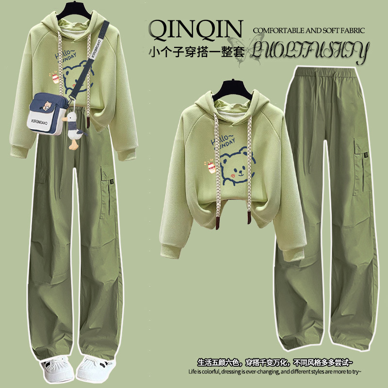 学院风时尚套装女春秋新款学生韩版洋气连帽卫衣帅气工装裤两件套|undefined