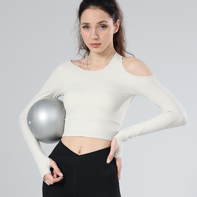 Yoga Top European and American lulu Yoga Suit Naked New Backless Nylon Sexy Sports Long Sleeve Tight Inclined T-shirt