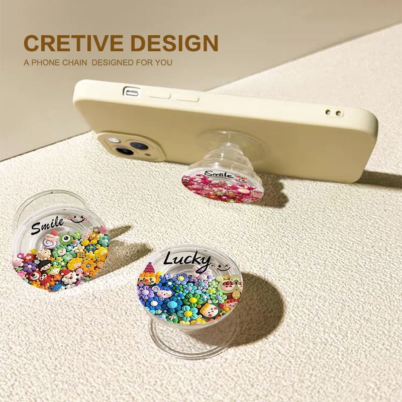 Muñeca de arcilla flor redonda airbag soporte adhesivo tipo teléfono móvil adhesivo espalda 360 ° tarjeta plegable telescópico giratorio